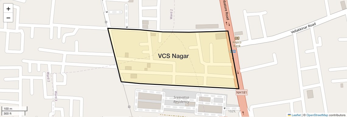 Location Map of VCS Nagar, Coimbatore