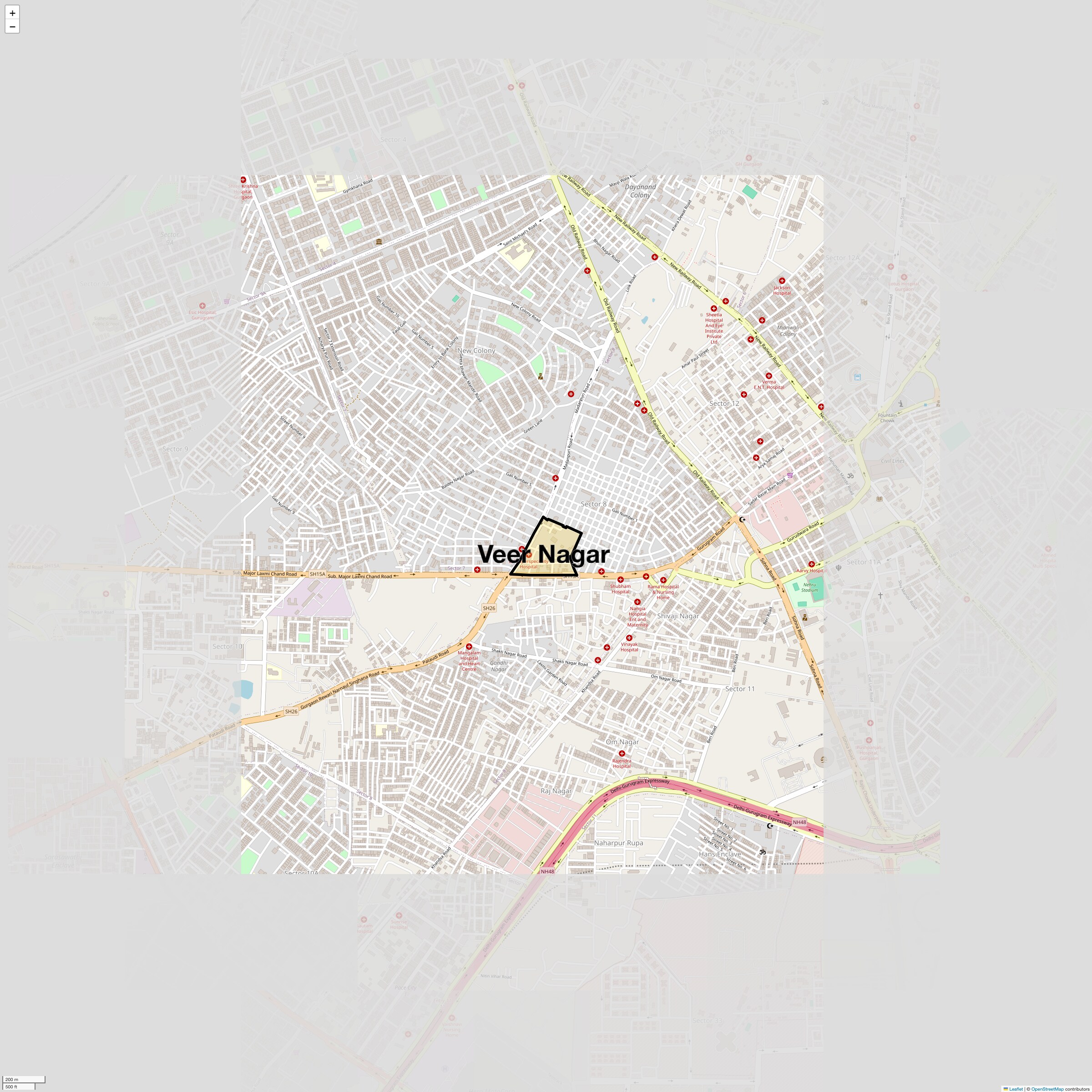 Location Map of Veer Nagar, Gurgaon