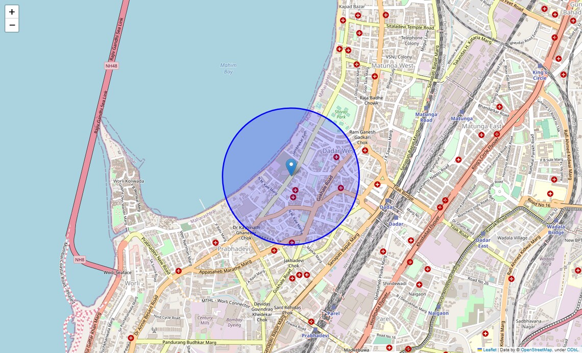 Location Map of Veer Savarkar Marg, Mumbai