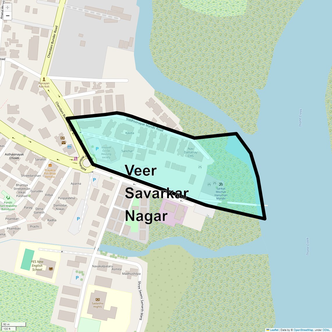Location Map of Veer Savarkar Nagar, Thane
