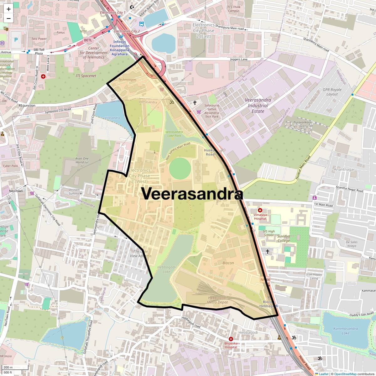Location Map of Veerasandra, Bangalore