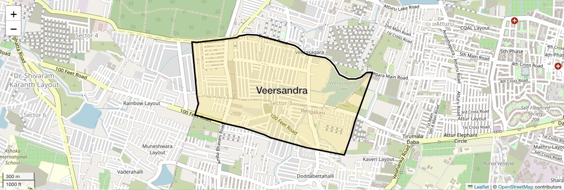 Location Map of Veersandra, Bangalore