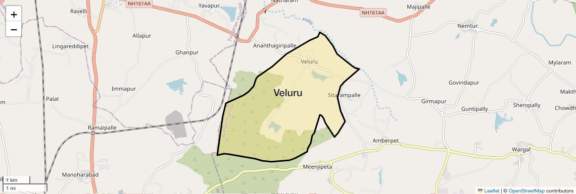 Location Map of Veluru, Hyderabad