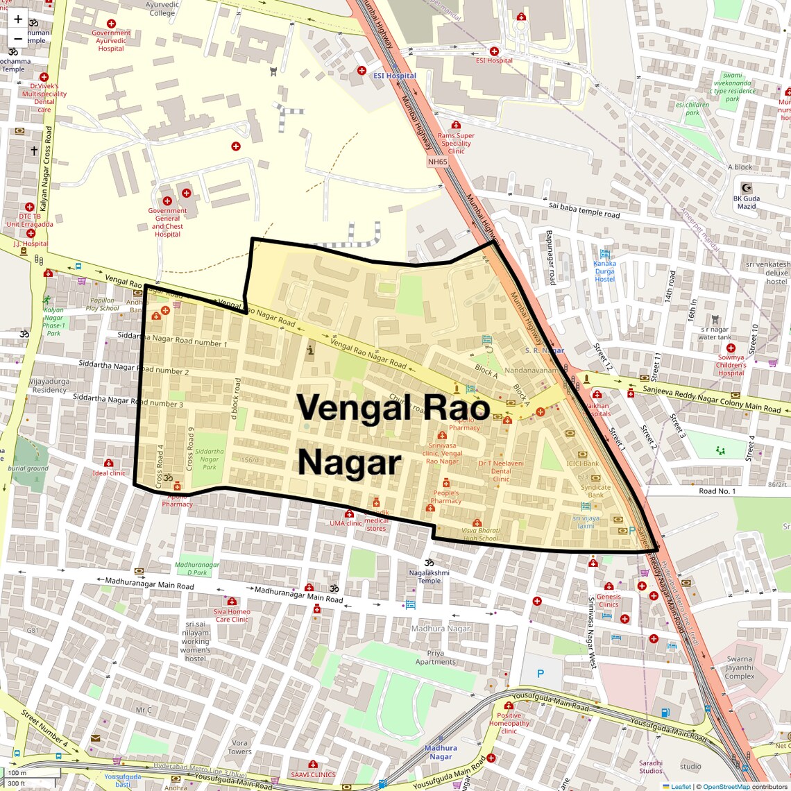Location Map of Vengal Rao Nagar, Hyderabad