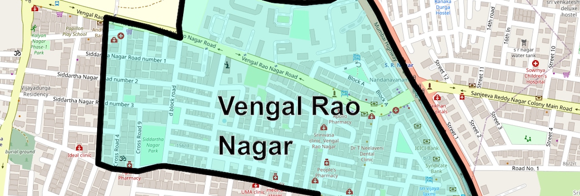Location Map of Vengal Rao Nagar, Hyderabad