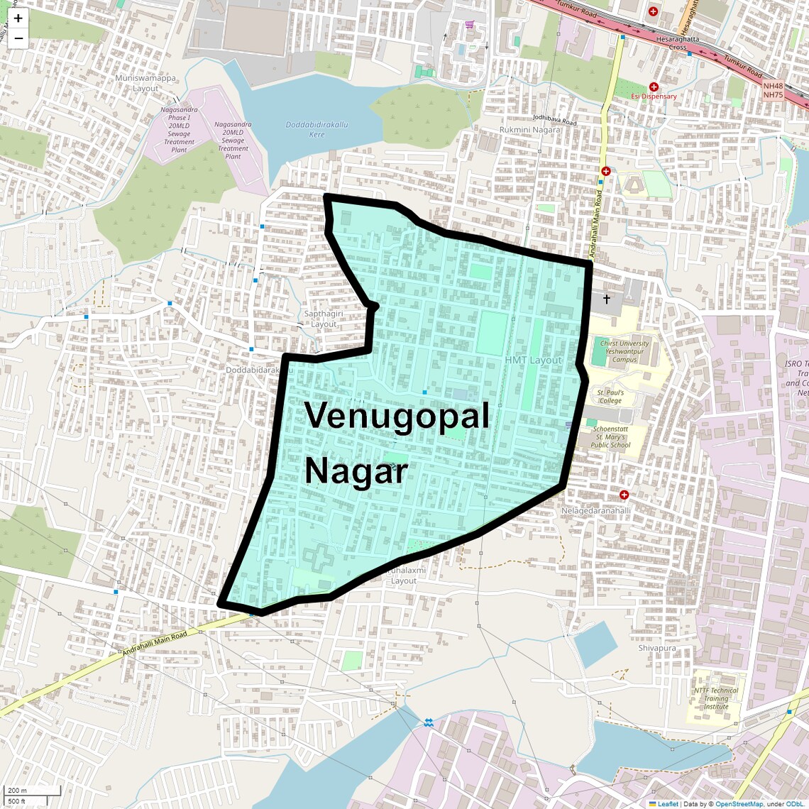 Location Map of Venugopal Nagar, Bangalore