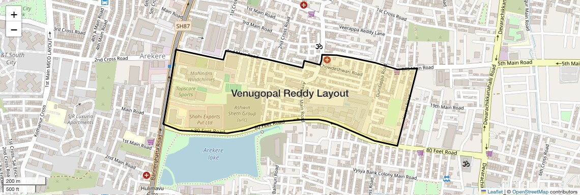 Location Map of Venugopal Reddy Layout, Bangalore