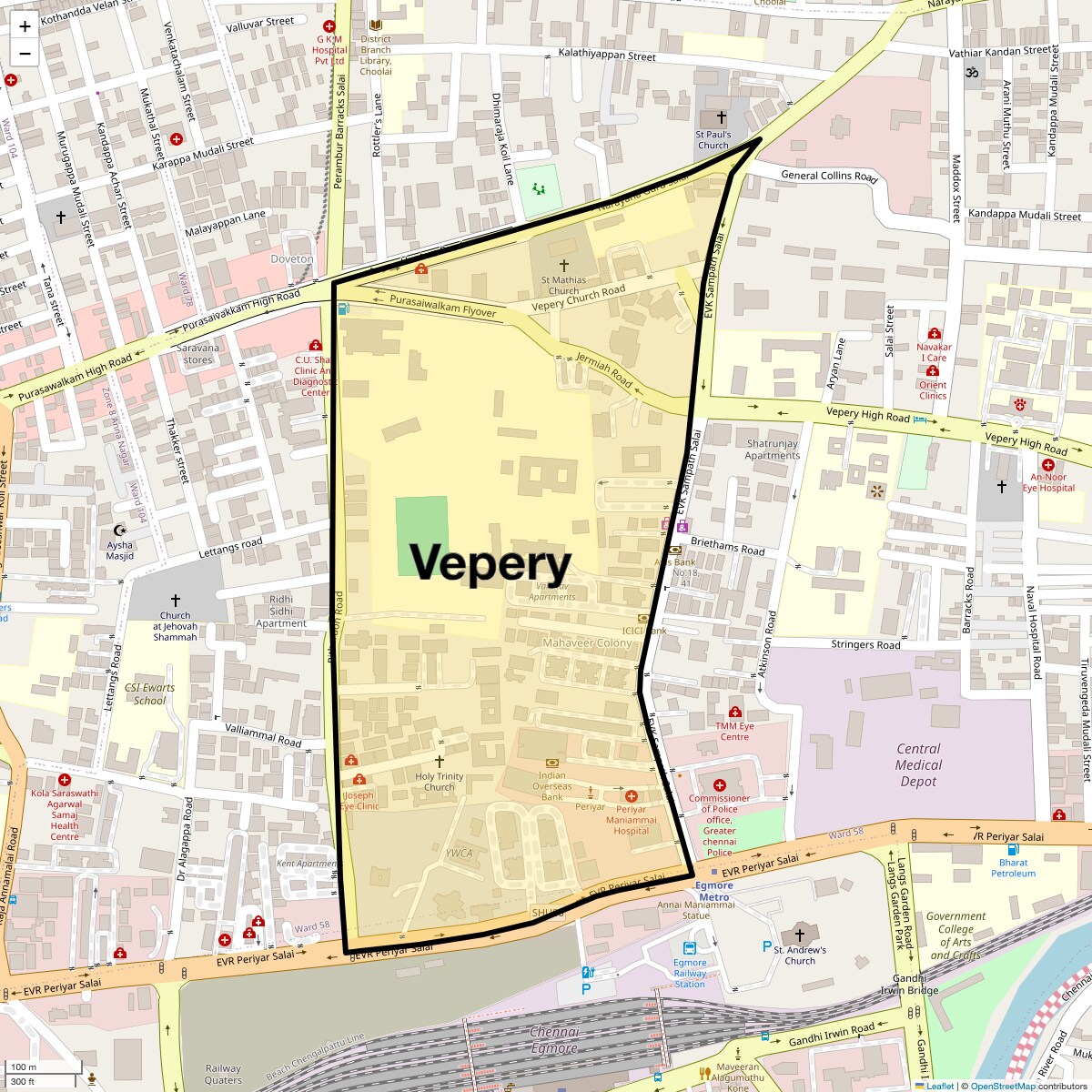 Location Map of Vepery, Chennai
