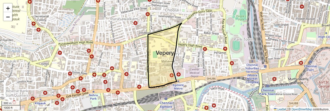Location Map of Vepery, Chennai