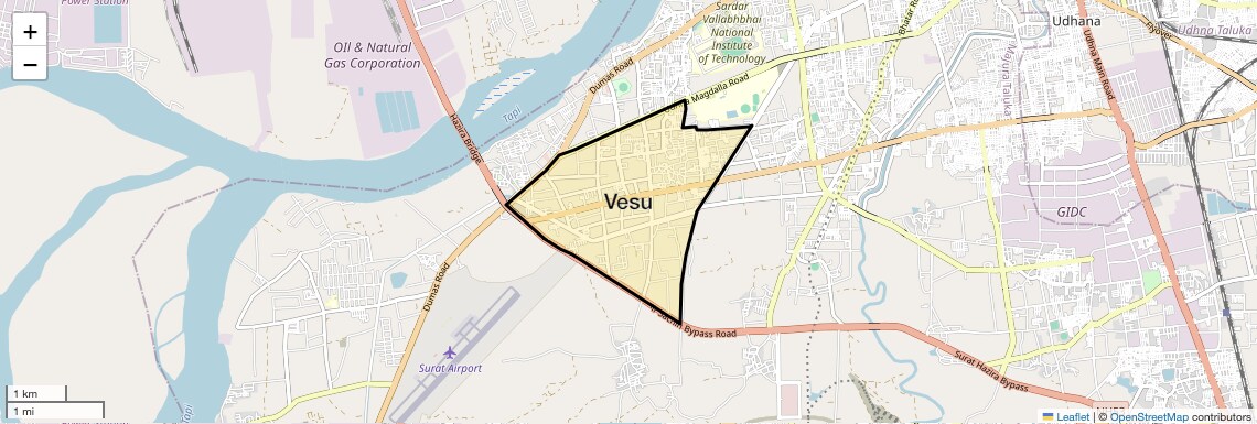 Location Map of Vesu, Surat