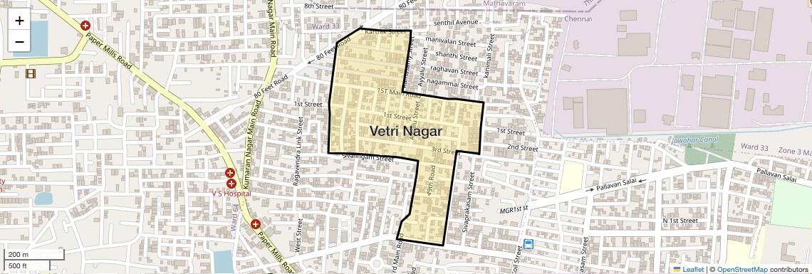 Location Map of Vetri Nagar, Chennai