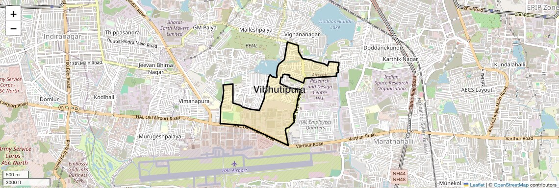 Location Map of Vibhutipura, Bangalore
