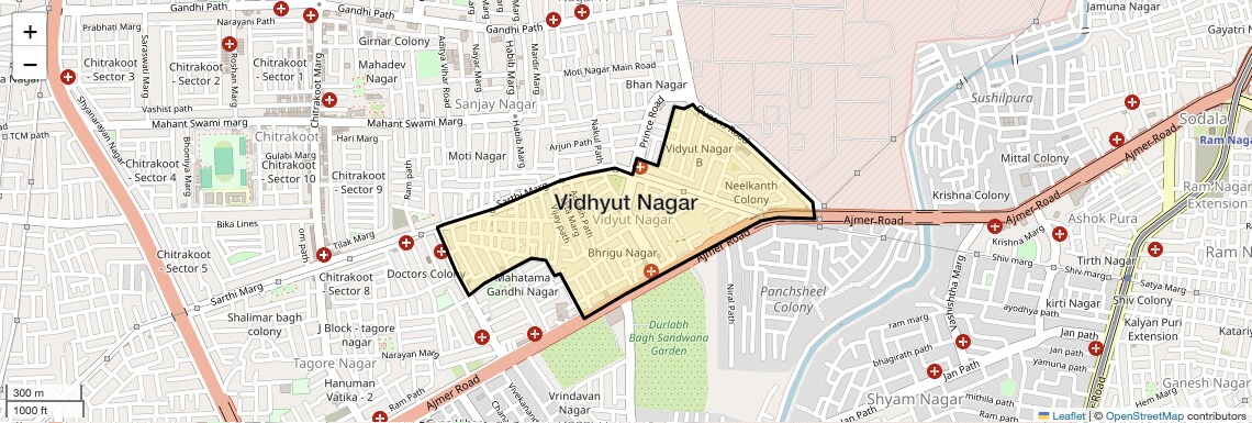 Location Map of Vidhyut Nagar, Jaipur