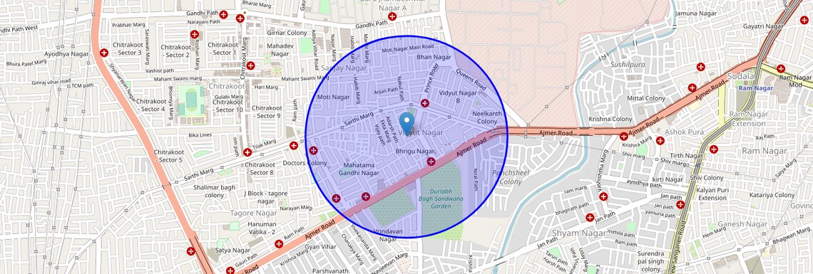 Location Map of Vidhyut Nagar, Jaipur