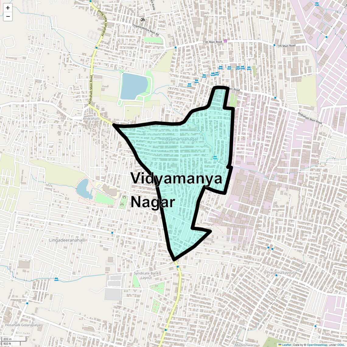 Location Map of Vidyamanya Nagar, Bangalore