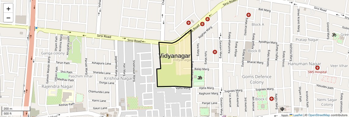 Location Map of Vidyanagar, Jaipur