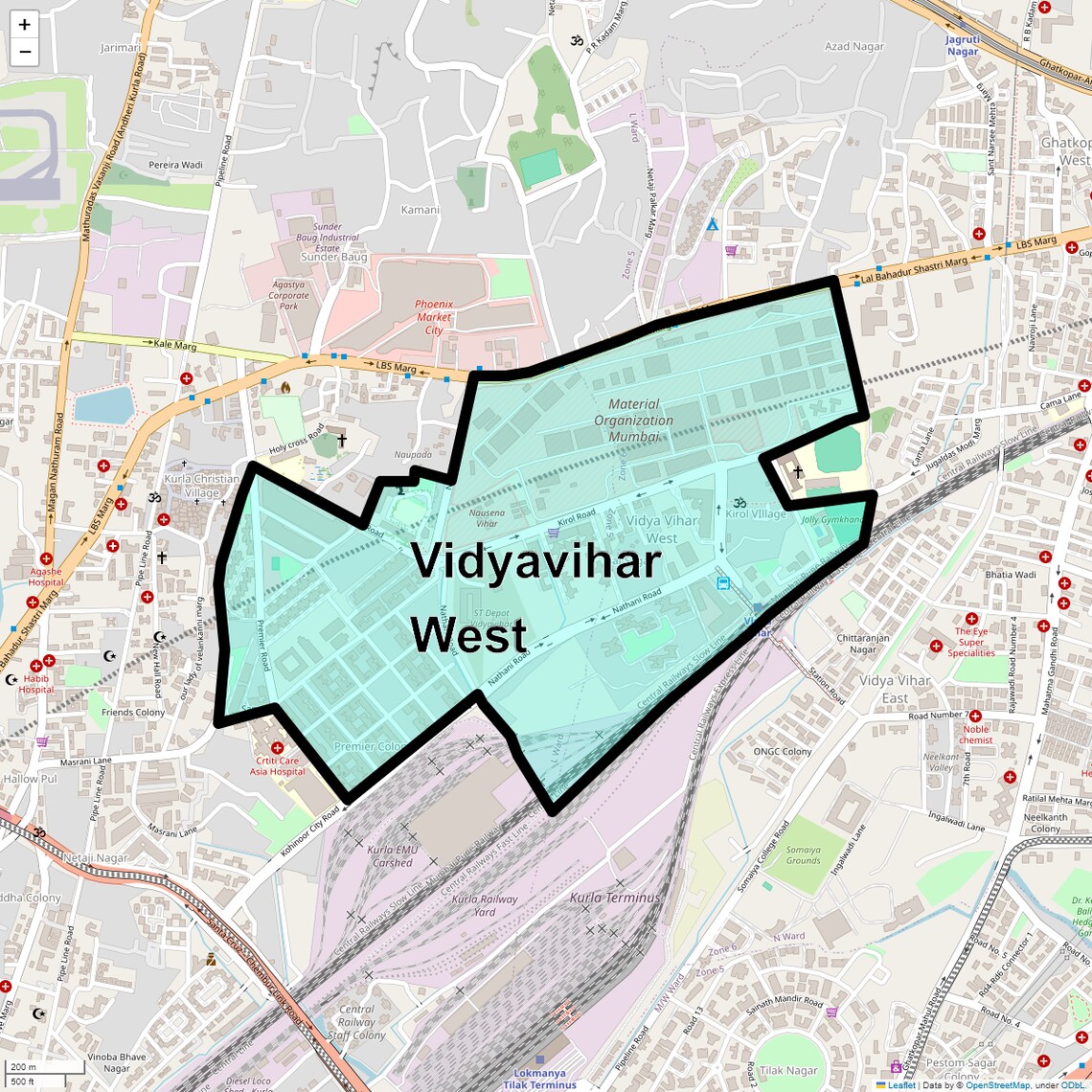 Location Map of Vidyavihar West, Mumbai