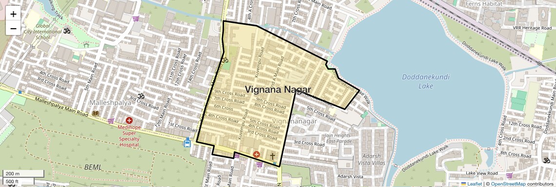 Location Map of Vignana Nagar, Bangalore