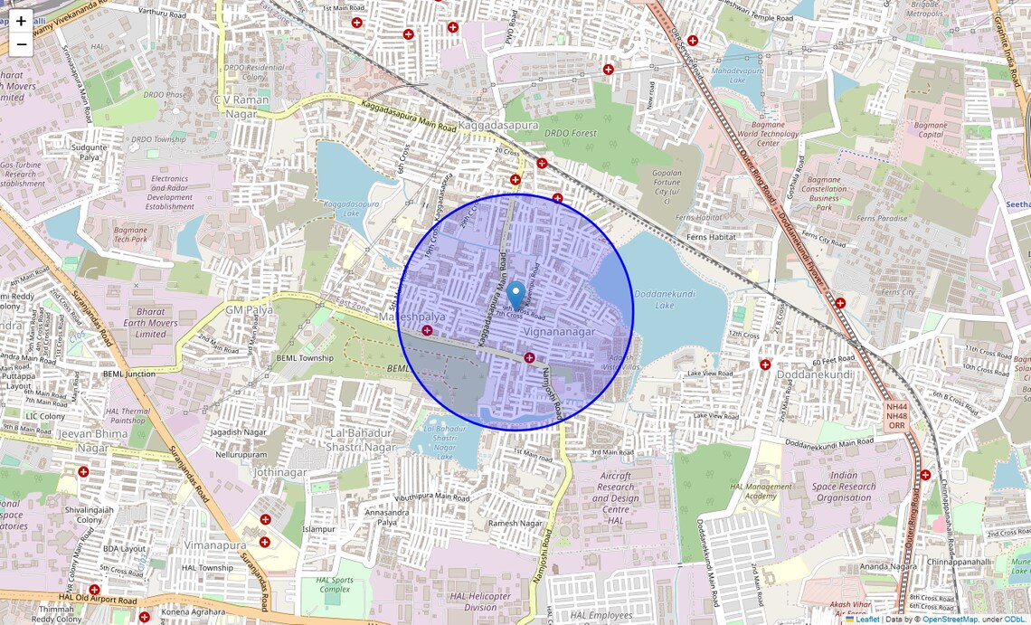Location Map of Vignana Nagar, Bangalore