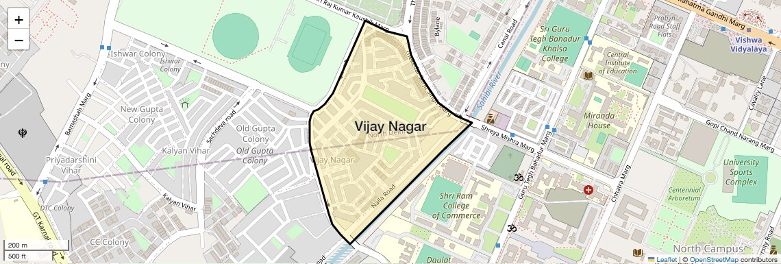 Location Map of Vijay Nagar, Delhi