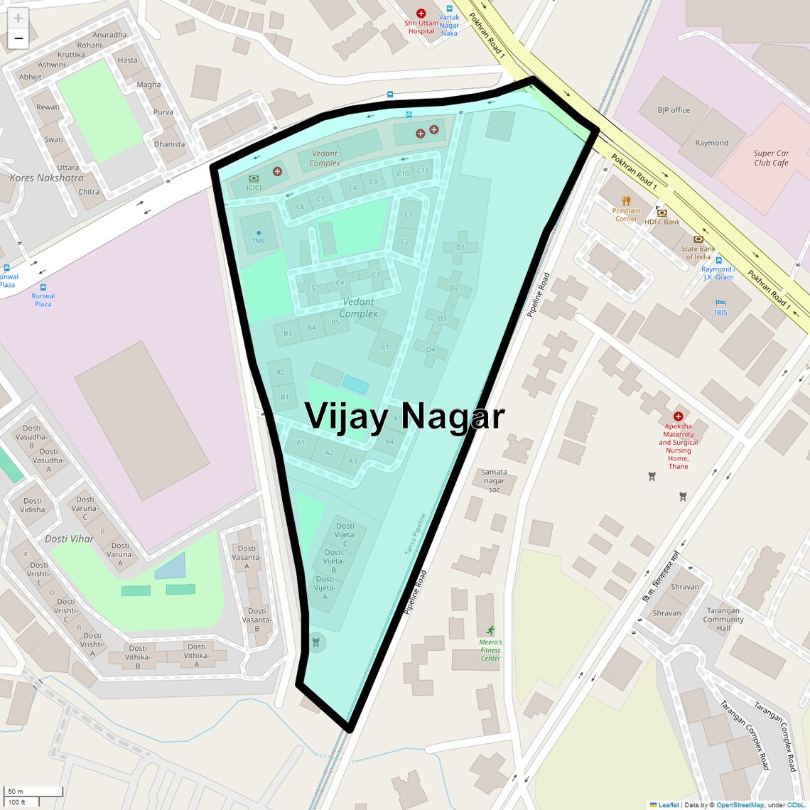 Location Map of Vijay Nagar, Thane