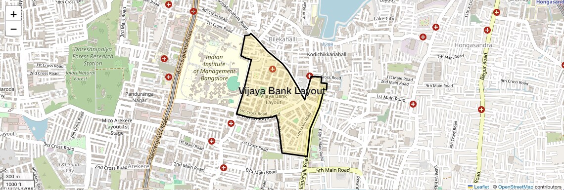 Location Map of Vijaya Bank Layout, Bangalore