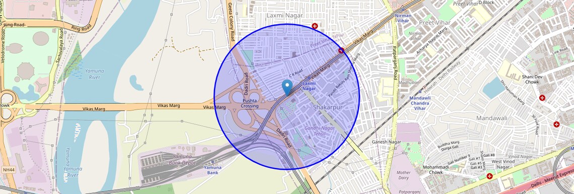 Location Map of Vikas Marg, Delhi