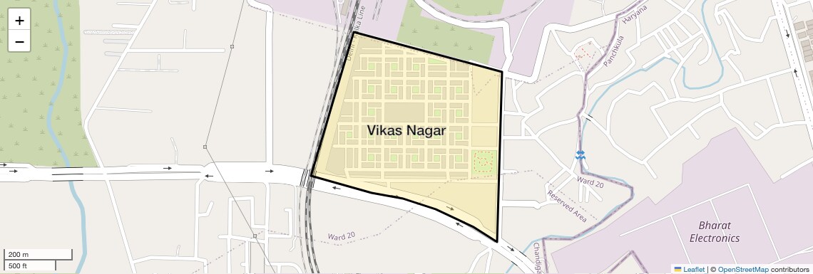 Location Map of Vikas Nagar, Chandigarh