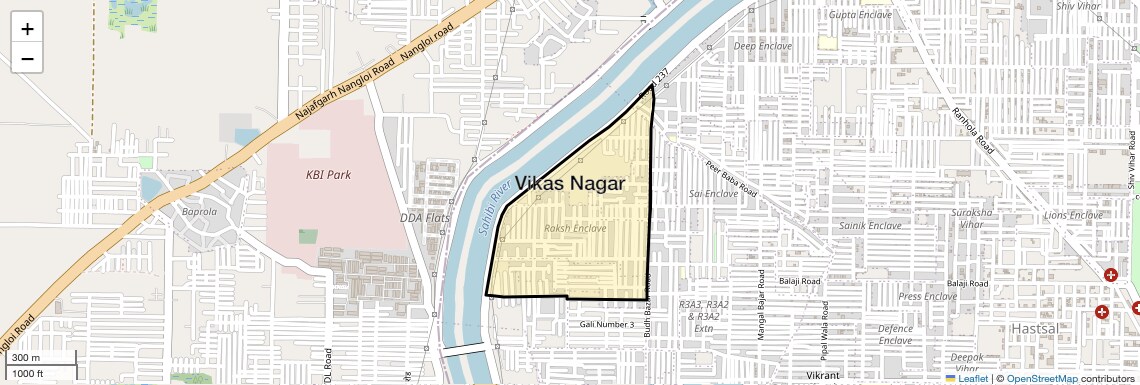 Location Map of Vikas Nagar, Delhi