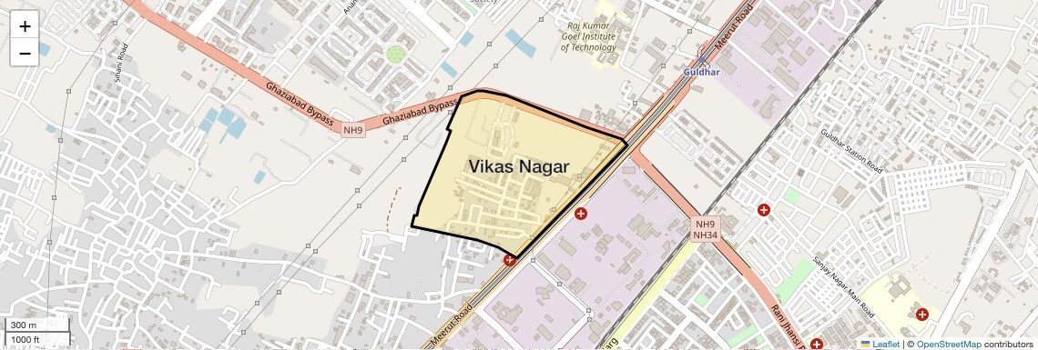 Location Map of Vikas Nagar, Ghaziabad