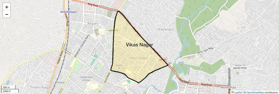 Location Map of Vikas Nagar, Lucknow