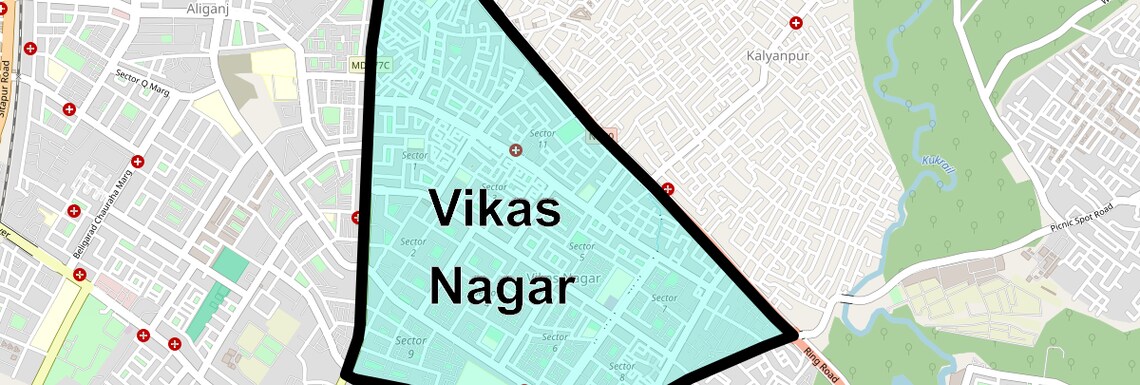 Location Map of Vikas Nagar, Lucknow