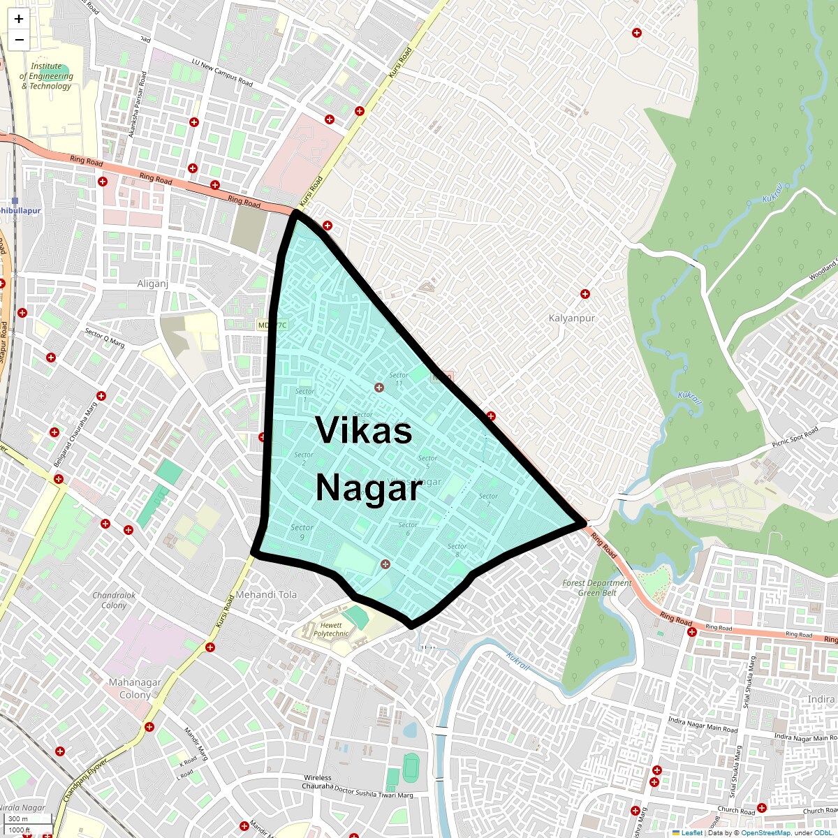 Location Map of Vikas Nagar, Lucknow