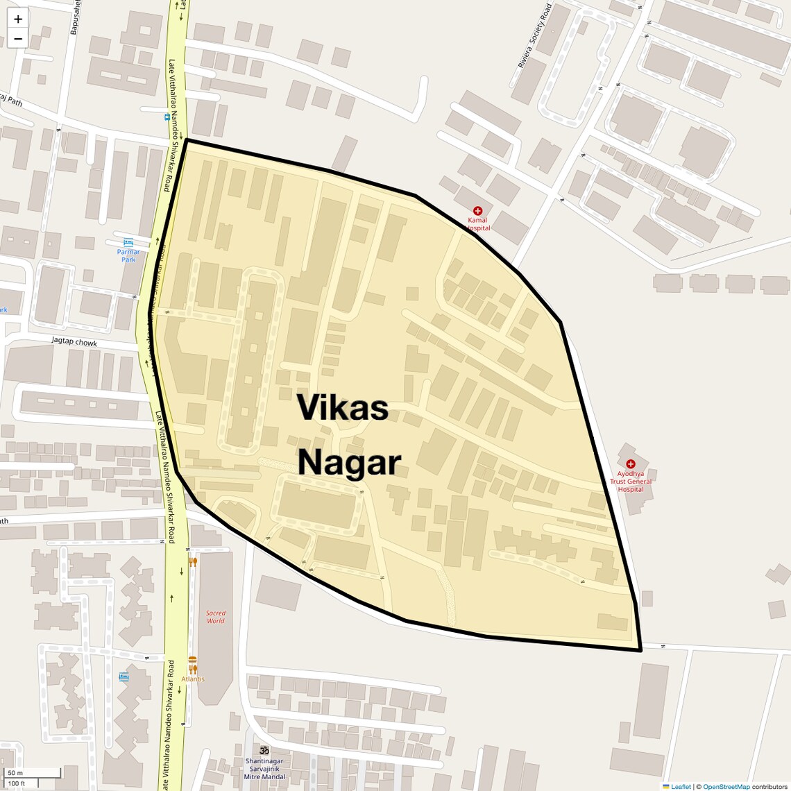 Location Map of Vikas Nagar, Pune