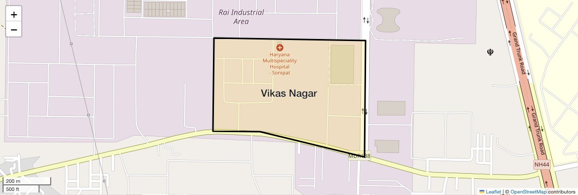 Location Map of Vikas Nagar, Sonipat