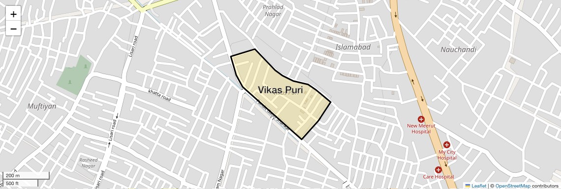 Location Map of Vikas Puri, Meerut