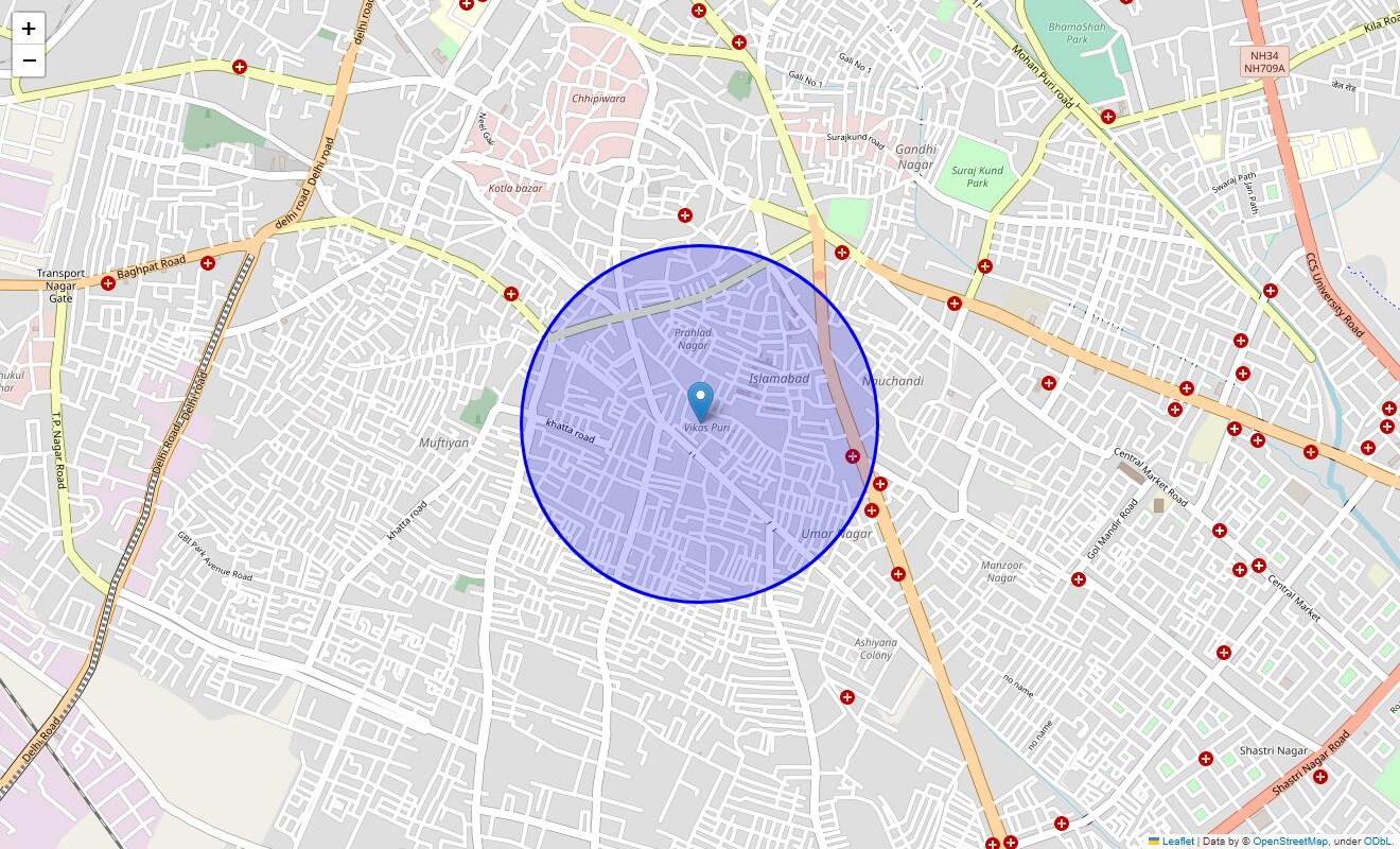 Location Map of Vikas Puri, Meerut