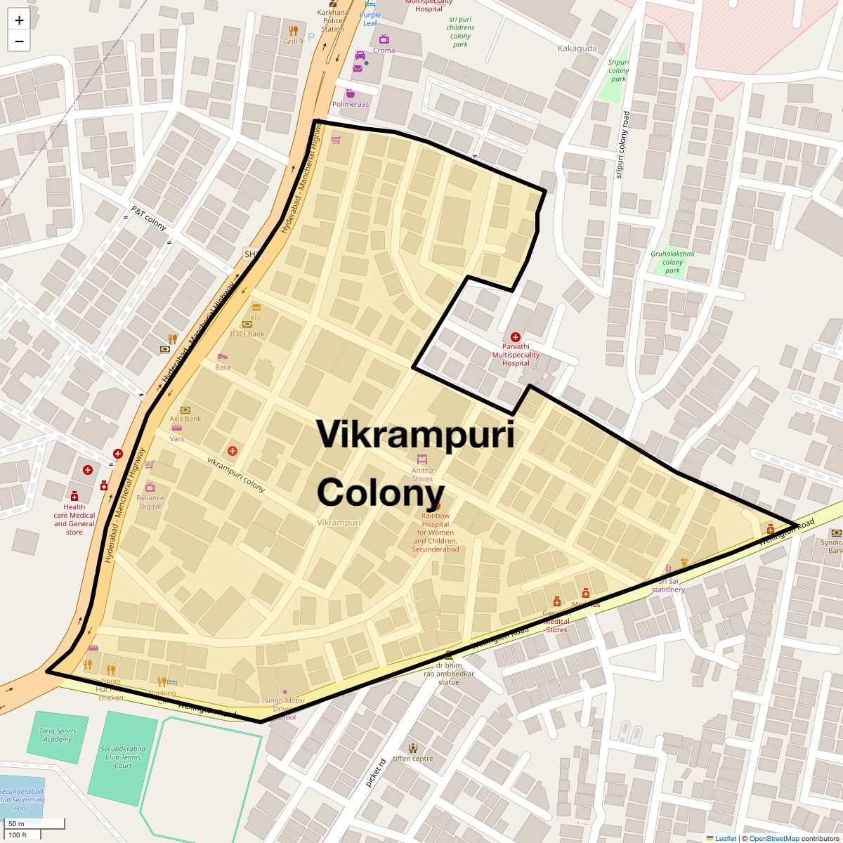 Location Map of Vikrampuri Colony, Hyderabad
