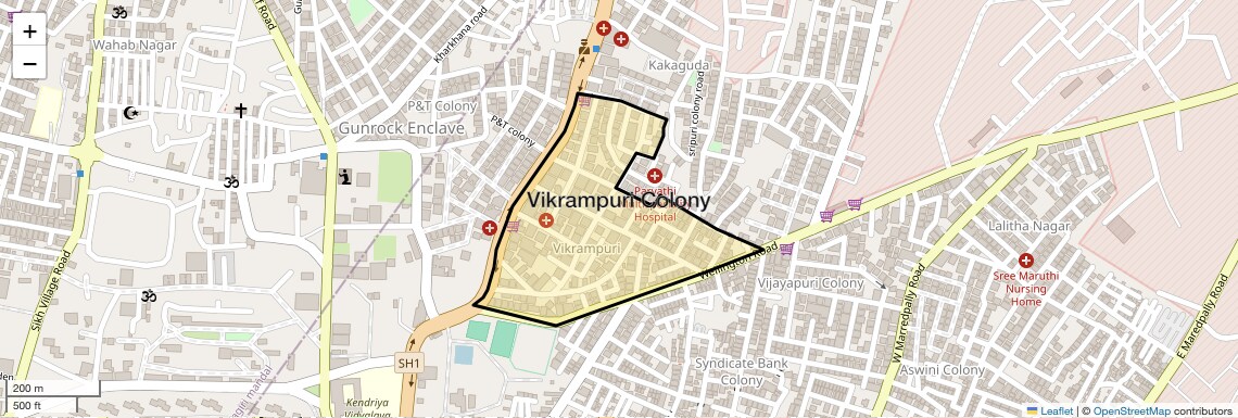 Location Map of Vikrampuri Colony, Hyderabad
