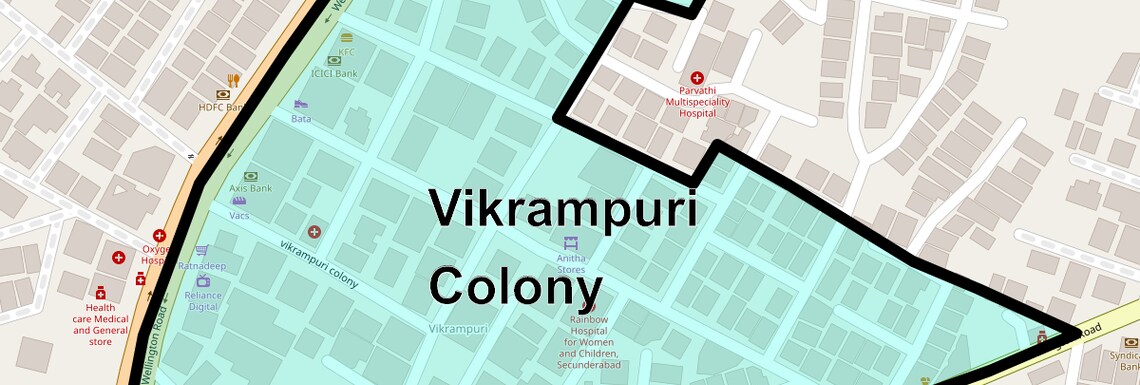 Location Map of Vikrampuri Colony, Hyderabad