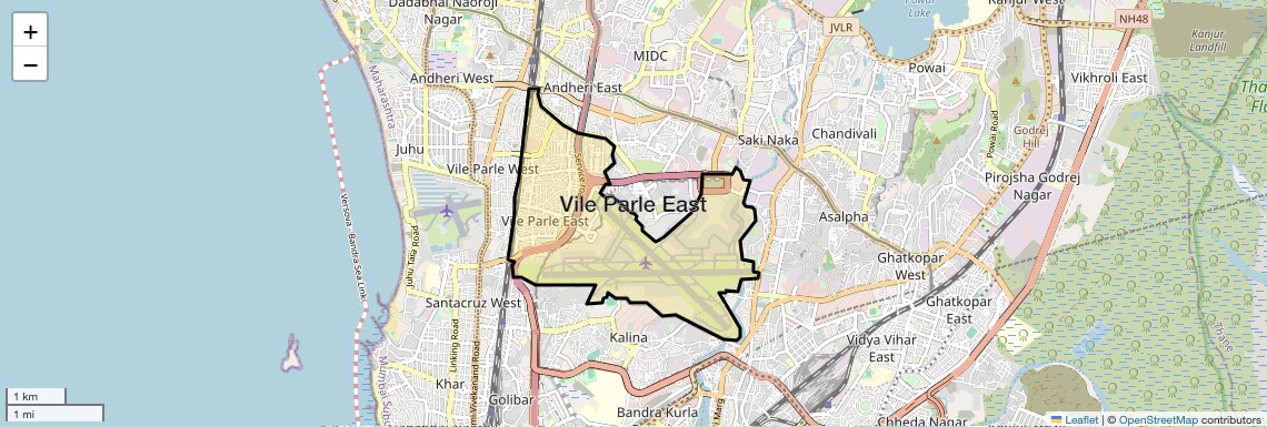 Location Map of Vile Parle East, Mumbai