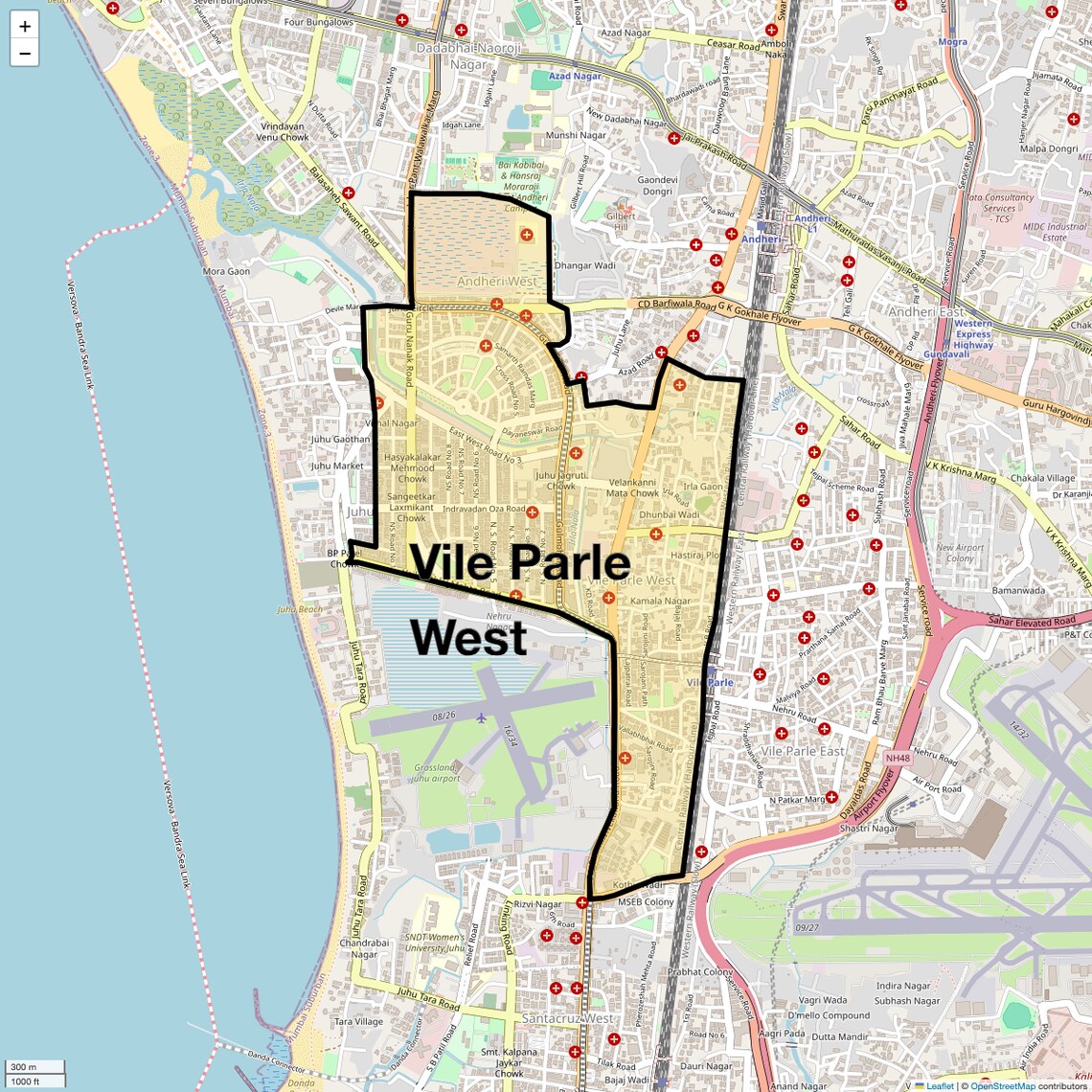 Location Map of Vile Parle West, Mumbai