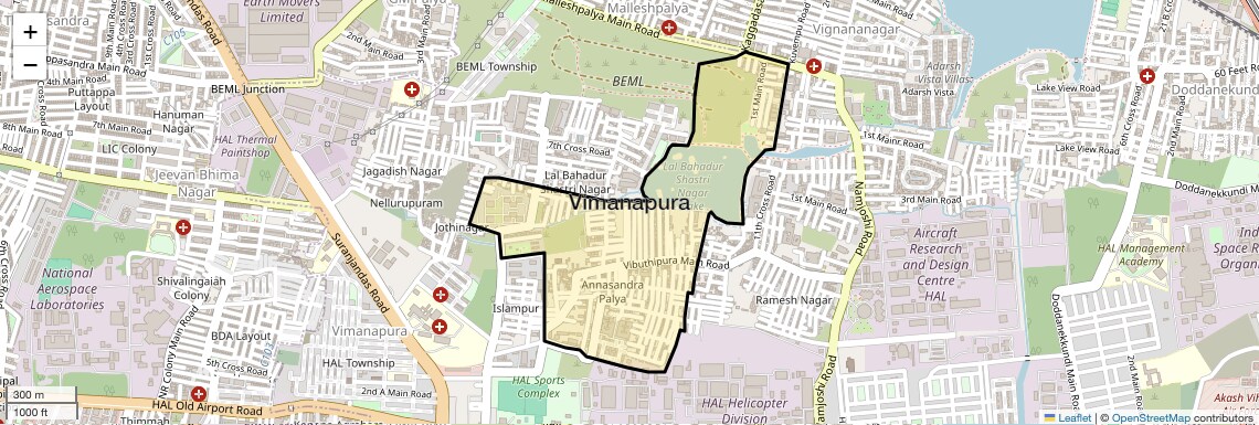 Location Map of Vimanapura, Bangalore