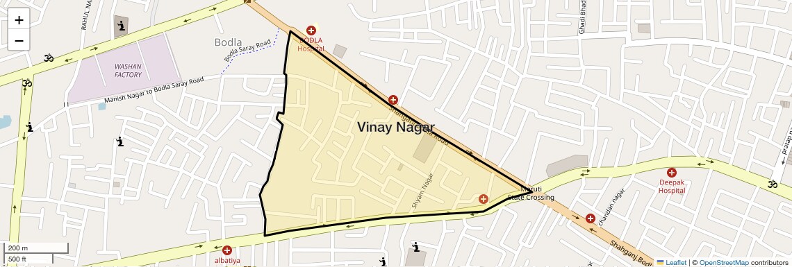 Location Map of Vinay Nagar, Agra