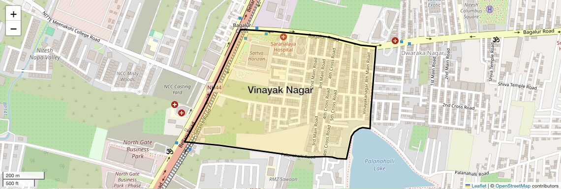 Location Map of Vinayak Nagar, Bangalore