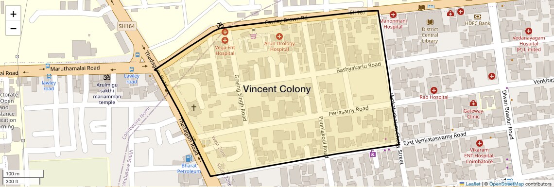 Location Map of Vincent Colony, Coimbatore