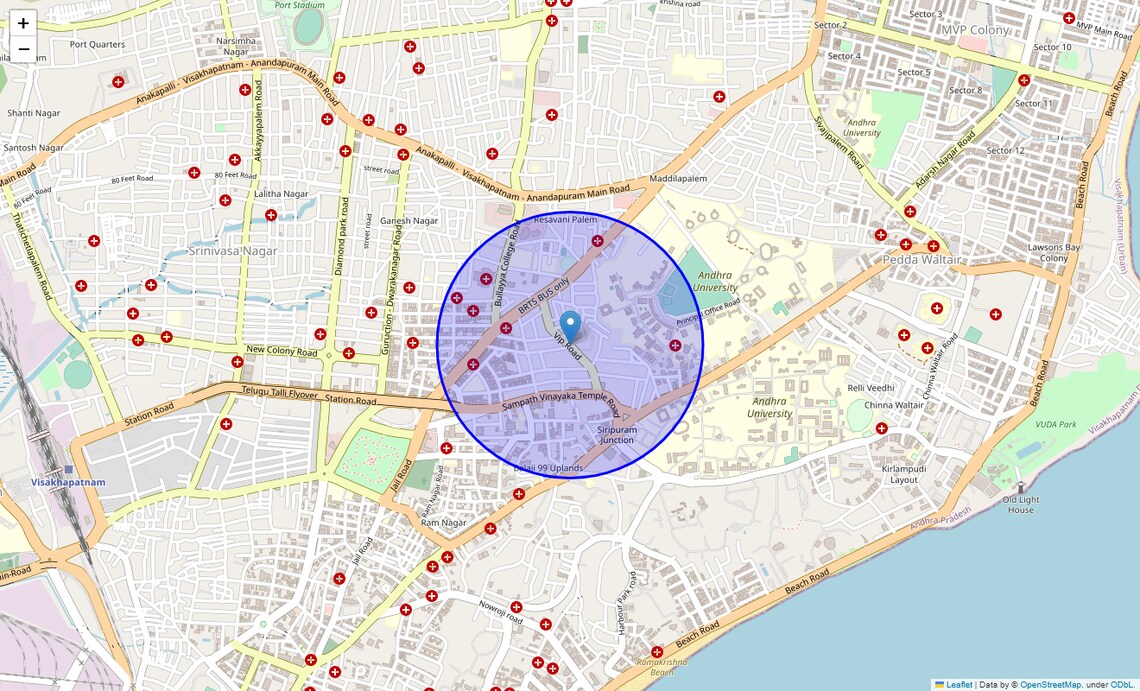 Location Map of VIP Road, Vizag