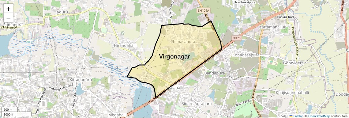 Location Map of Virgonagar, Bangalore
