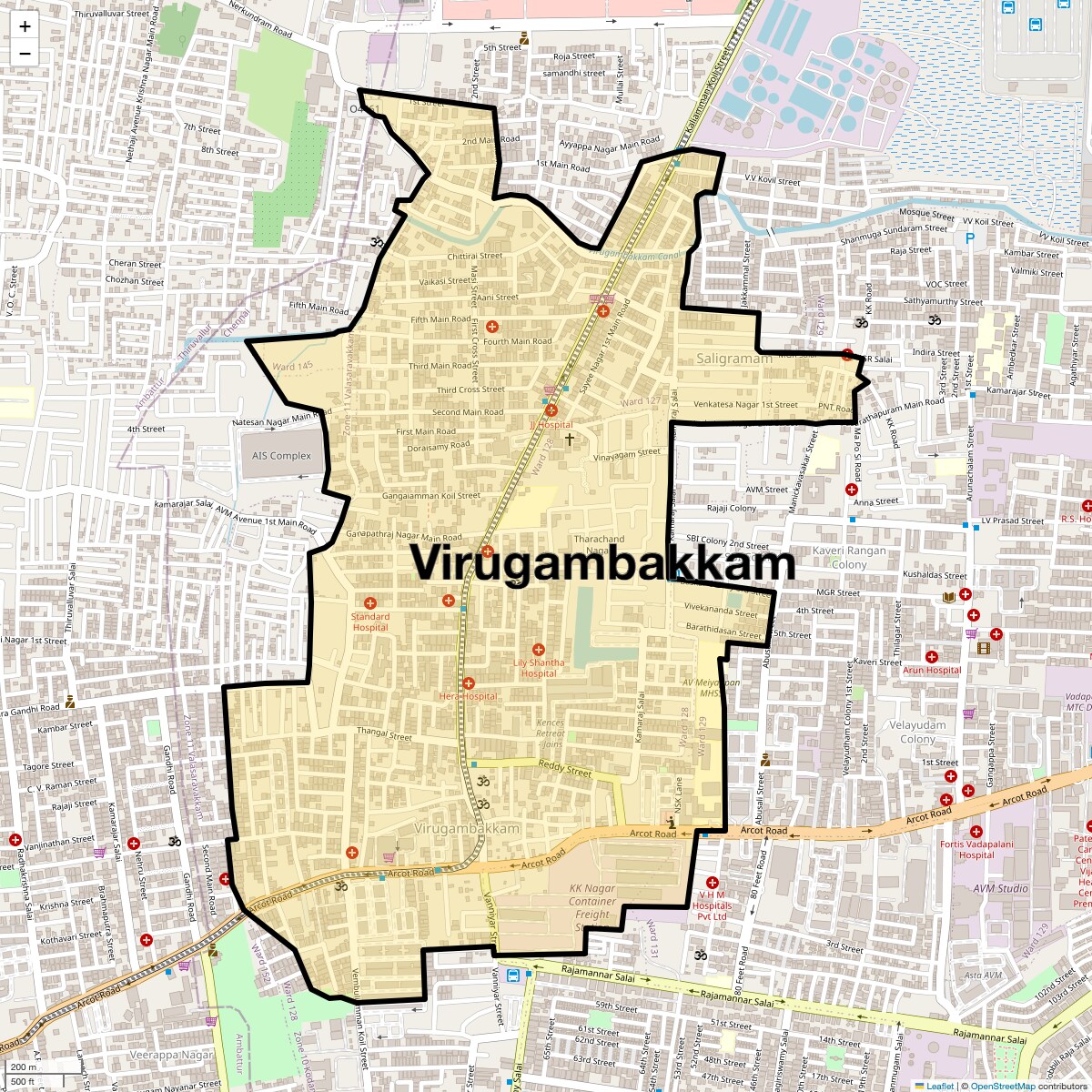 Location Map of Virugambakkam, Chennai