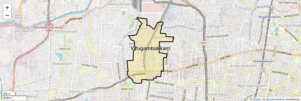 Location Map of Virugambakkam, Chennai